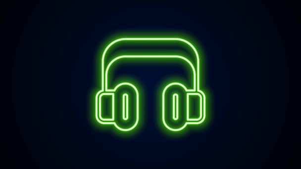 Ikon headphone garis neon menyala terisolasi pada latar belakang hitam. Mendukung layanan pelanggan, hotline, call center, faq, pemeliharaan. Animasi grafis gerak Video 4K — Stok Video