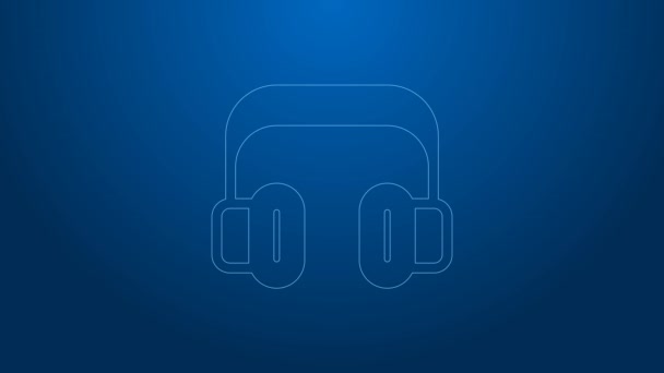 Icono de auriculares de línea blanca aislado sobre fondo azul. Servicio al cliente de soporte, línea directa, centro de llamadas, preguntas frecuentes, mantenimiento. Animación gráfica de vídeo 4K — Vídeo de stock