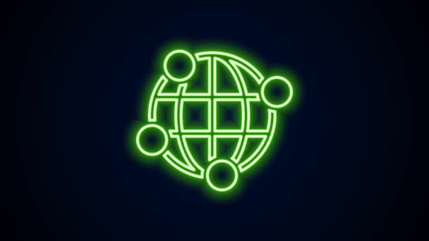 Leuchtende Leuchtschrift Globale Technologie oder soziales Netzwerk-Symbol isoliert auf schwarzem Hintergrund. 4K Video Motion Grafik Animation