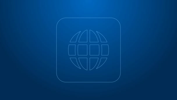 White line Worldwide icon isolated on blue background. Pin on globe. 4K Video motion graphic animation — Stock Video