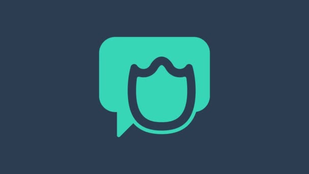 Turquesa Discurso burbuja icono de chat aislado sobre fondo azul. Icono del mensaje. Comunicación o comentario símbolo de chat. Animación gráfica de vídeo 4K — Vídeo de stock