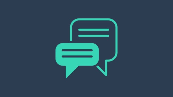Turquesa Speech bolha chat ícone isolado no fundo azul. Ícone da mensagem. Comunicação ou comentário símbolo de chat. Animação gráfica em movimento de vídeo 4K — Vídeo de Stock