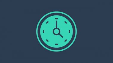 Turkuaz Saat simgesi mavi arkaplanda izole edildi. Zaman sembolü. 4K Video hareketli grafik canlandırması