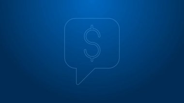 Beyaz çizgi ücretli destek simgesi mavi arkaplanda izole edildi. Kabarcık sohbeti. İleti simgesi. İletişim ya da yorum sohbet sembolü. 4K Video hareketli grafik canlandırması