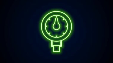 Parlayan neon hattı lastik basınç göstergesi simgesi siyah arkaplanda izole edildi. Lastik basıncını kontrol ediyorum. Gösterge, manometre. Araba emniyeti kavramı. 4K Video hareketli grafik canlandırması