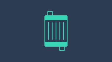 Turkuaz araba radyatör soğutma sistemi simgesi mavi arka planda izole edildi. 4K Video hareketli grafik canlandırması