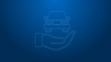 Mavi arkaplanda beyaz hat otomotiv kontrol simgesi var. Araba servisi. 4K Video hareketli grafik canlandırması