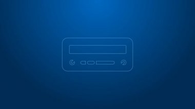 Beyaz çizgi araba ses simgesi mavi arkaplanda izole edildi. Radyo arabasının ses simgesiyim. 4K Video hareketli grafik canlandırması