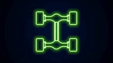 Parlayan neon hattı Chassis araba simgesi siyah arkaplanda izole edildi. 4K Video hareketli grafik canlandırması