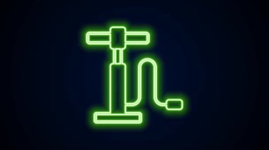 Parlayan neon hattı hava pompası ikonu siyah arka planda izole edildi. 4K Video hareketli grafik canlandırması
