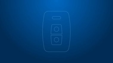 Mavi arka planda izole edilmiş beyaz çizgili araba anahtarı. Araba anahtarı ve alarm sistemi. 4K Video hareketli grafik canlandırması