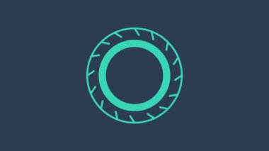 Turkuaz araba tekerleği ikonu mavi arka planda izole edildi. 4K Video hareketli grafik canlandırması