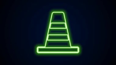 Parlayan neon hattı trafik konisi simgesi siyah arkaplanda izole edildi. 4K Video hareketli grafik canlandırması