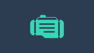 Mavi arkaplanda turkuaz motor simgesi izole edildi. 4K Video hareketli grafik canlandırması