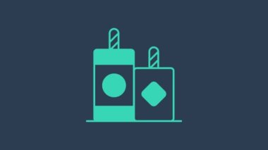 Mavi arkaplanda turkuaz havai fişek simgesi izole edildi. Eğlence partisi anlayışı. Patlayıcı havai fişek sembolü. Havai fişek yakıyorum. 4K Video hareketli grafik canlandırması