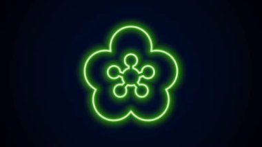 Parlayan neon çizgisi Lotus çiçeği simgesi siyah arkaplanda izole edildi. 4K Video hareketli grafik canlandırması
