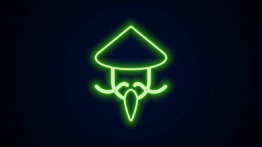 Parlayan neon hattı Asya ya da Çin konik hasır şapka ikonu siyah arka planda izole edildi. Çinli adam. 4K Video hareketli grafik canlandırması