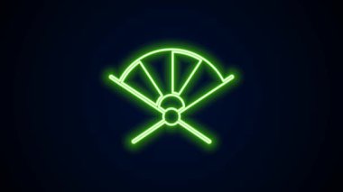 Parlayan neon hattı Geleneksel Çin veya Japon katlama hayran simgesi siyah arka planda izole. 4K Video hareketli grafik canlandırması