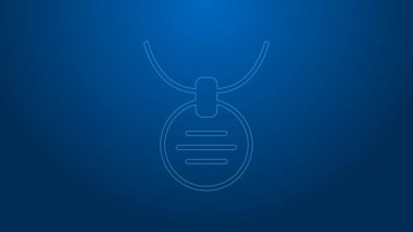 Mavi arkaplanda isim etiketi simgesi olan beyaz çizgi yaka. Evcil hayvanlar için basit malzemeler. Kedi köpek bakımı. Evcil hayvan zincirleri. 4K Video hareketli grafik canlandırması