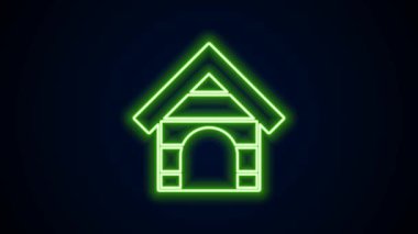 Parlayan neon hattı köpek evi simgesi siyah arka planda izole edildi. Köpek kulübesi. 4K Video hareketli grafik canlandırması