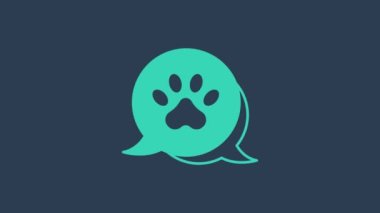 Turkuaz Paw yazdırma simgesi mavi arkaplanda izole edildi. Köpek ya da kedi pençesi izi. Hayvan izleri. 4K Video hareketli grafik canlandırması