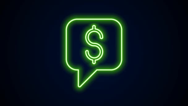 Glowing neon line Paid support icon isolated on black background.Speech bubble chat. Message icon. Communication or comment chat symbol. 4K Video motion graphic animation — Video