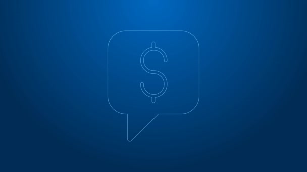 White line Paid support icon isolated on blue background.Speech bubble chat. Message icon. Communication or comment chat symbol. 4K Video motion graphic animation — Vídeo de stock