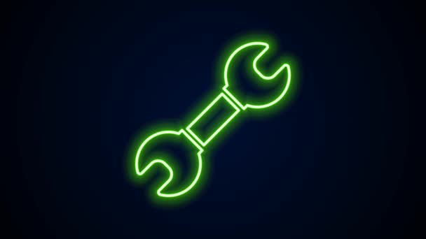 Glowing neon line Wrench spanner icon isolated on black background. Spanner repair tool. Service tool symbol. 4K Video motion graphic animation — Video