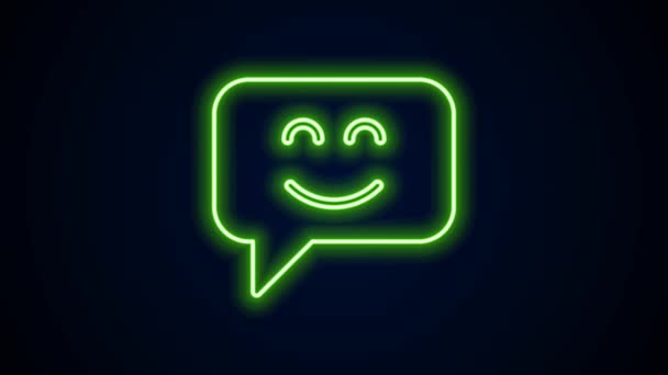 Glowing neon line Smile face icon isolated on black background. Smiling emoticon. Happy smiley chat symbol. 4K Video motion graphic animation — Stock Video