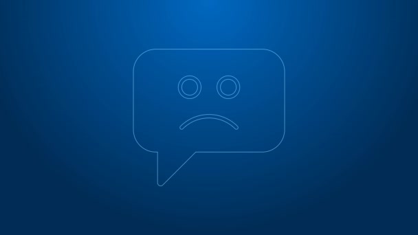 White line Sad smile icon isolated on blue background. Emoticon face. 4K Video motion graphic animation — Vídeo de Stock