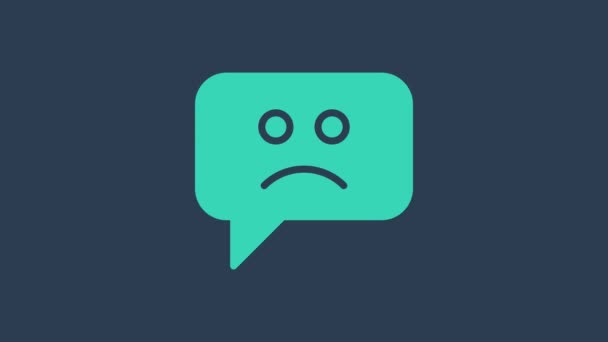 Turquoise Sad smile icon isolated on blue background. Emoticon face. 4K Video motion graphic animation — Wideo stockowe