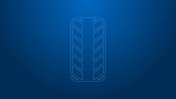 White line Car tire wheel icon isolated on blue background. 4K Video motion graphic animation — Stockvideo
