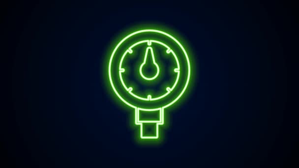 Világító neon vezeték Gumiabroncs nyomásmérő ikon elszigetelt fekete alapon. Ellenőrzöm a keréknyomást. Méretek, manométer. Autómentő koncepció. 4K Videó mozgás grafikus animáció — Stock videók