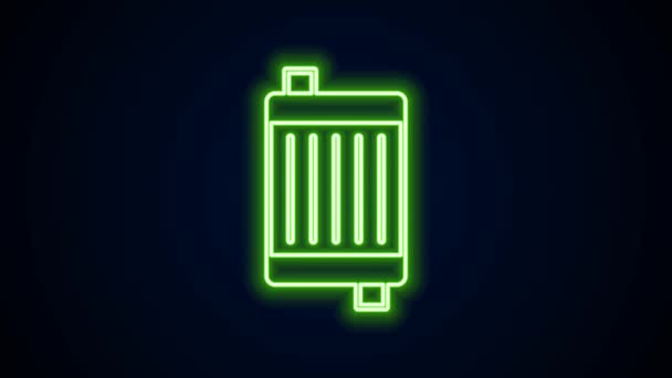 Línea de neón brillante Icono del sistema de refrigeración del radiador del coche aislado sobre fondo negro. Animación gráfica de vídeo 4K — Vídeo de stock