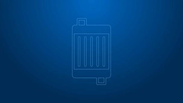 White line Car radiator cooling system icon isolated on blue background. 4K Video motion graphic animation — Stockvideo