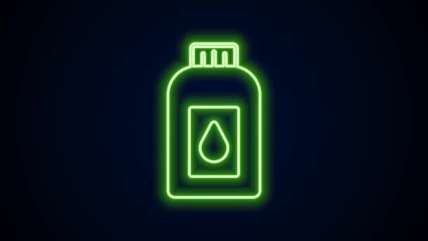 Glowing neon line Canister for motor machine oil icon isolated on black background. Oil gallon. Oil change service and repair. 4K Video motion graphic animation — Stock Video