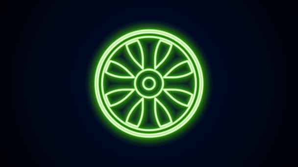 Glowing neon line Alloy wheel for car icon isolated on black background. 4K Video motion graphic animation — стоковое видео