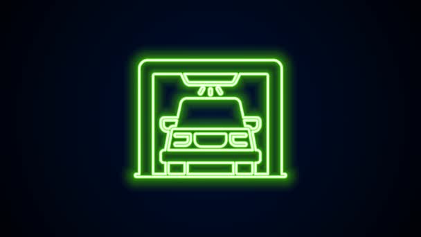 Linea neon luminosa Icona autolavaggio isolata su sfondo nero. Servizio di autolavaggio e icona nuvola d'acqua. Animazione grafica 4K Video motion — Video Stock