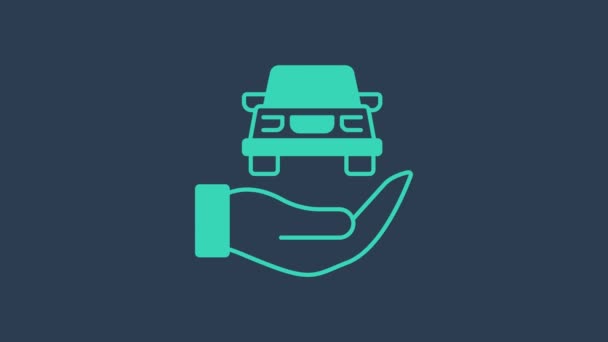 绿松石汽车服务检查汽车图标隔离蓝色背景.汽车服务。4K视频运动图形动画 — 图库视频影像
