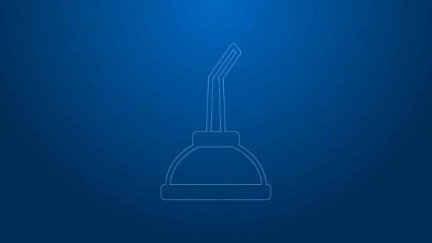 White line Canister for motor machine oil icon isolated on blue background. Oil gallon. Oil change service and repair. 4K Video motion graphic animation — Stockvideo