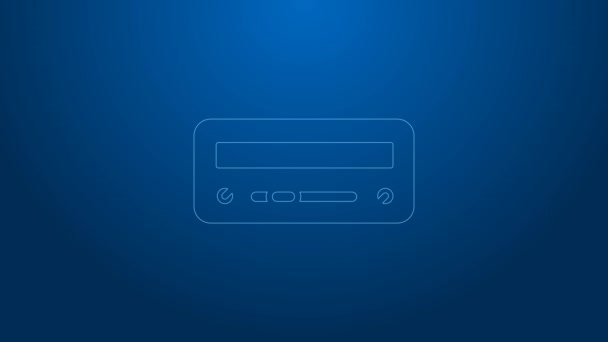 White line Car audio icon isolated on blue background. Fm radio car audio icon. 4K Video motion graphic animation — Stock video