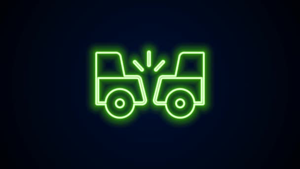 Glowing neon line Car accident icon isolated on black background. Auto accident involving two cars. 4K Video motion graphic animation — Wideo stockowe