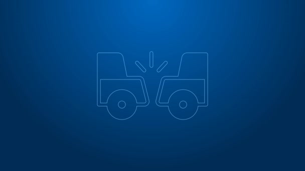 Bílá čára Autonehoda ikona izolované na modrém pozadí. Autonehoda se dvěma auty. Grafická animace pohybu videa 4K — Stock video