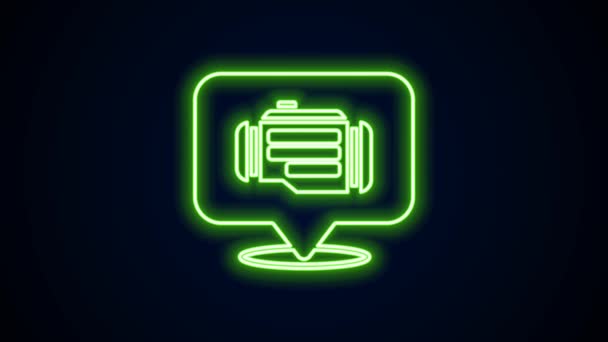 Világító neon vonal Ellenőrizze a motor ikon elszigetelt fekete háttér. 4K Videó mozgás grafikus animáció — Stock videók