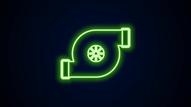Gloeiende neon lijn Automotive turbolader pictogram geïsoleerd op zwarte achtergrond. Turbo met voertuigprestaties. Turbo compressor inductie. 4K Video motion grafische animatie — Stockvideo