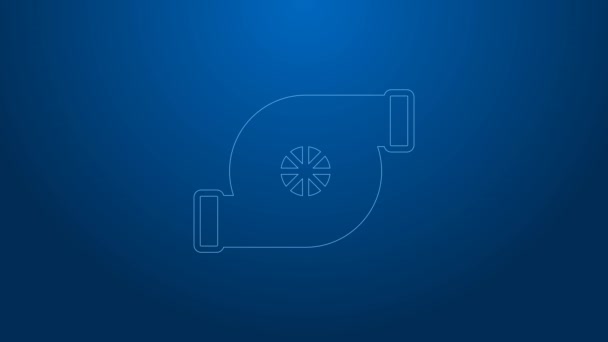 White line Automotive turbocharger icon isolated on blue background. Vehicle performance turbo. Turbo compressor induction. 4K Video motion graphic animation — 图库视频影像