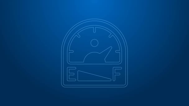 White line Motor gas gauge icon isolated on blue background. Empty fuel meter. Full tank indication. 4K Video motion graphic animation — Stock Video