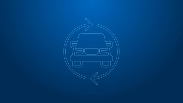 White line Car service icon isolated on blue background. Auto mechanic service. Repair service auto mechanic. Maintenance sign. 4K Video motion graphic animation — стоковое видео