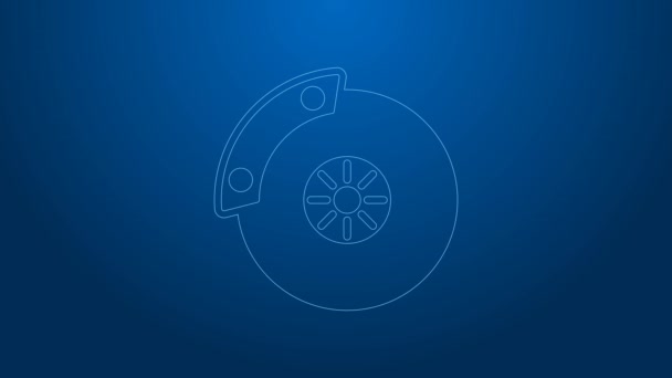 White line Car brake disk with caliper icon isolated on blue background. 4K Video motion graphic animation — Stock Video