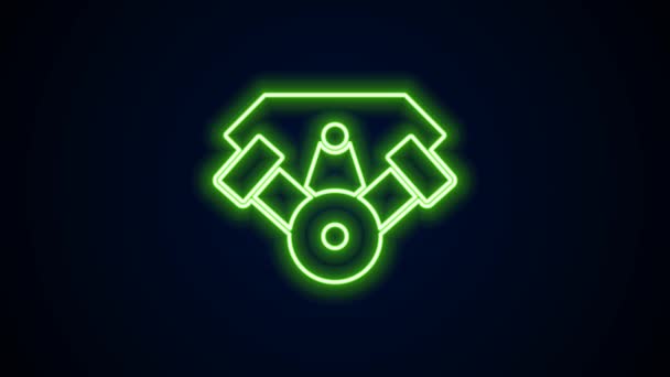 Glowing neon line Power car engine icon isolated on black background. 4K Video motion graphic animation — Video Stock